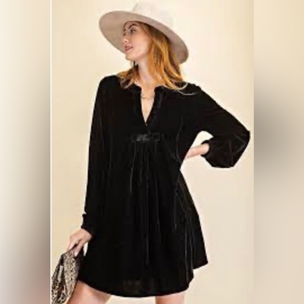 Easel Black Long Sleeve Velvet Velour Holiday Dress XL NWT w pockets